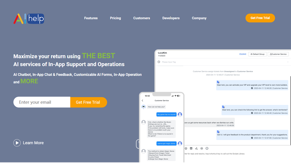 Screenshot of AIHelp Customer Service & In-App Ticketing System Screenshot of AIHelp Customer Service & In-App Ticketing System