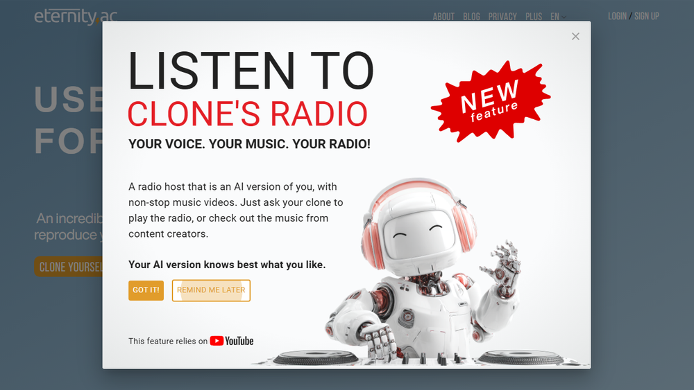 Screenshot of Eternity.ac AI Clone Screenshot of Eternity.ac AI Clone