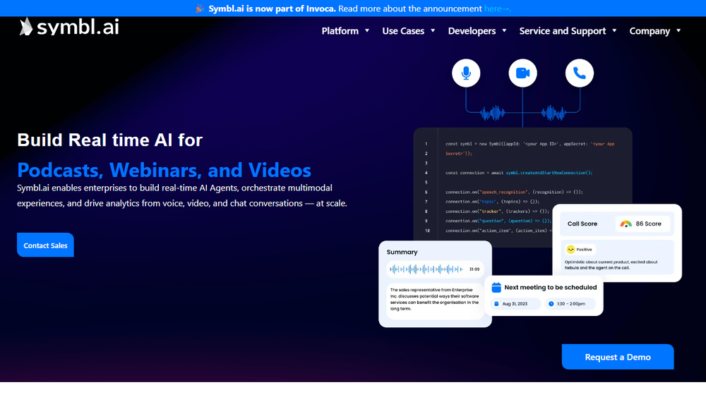 Screenshot of Symbl.ai