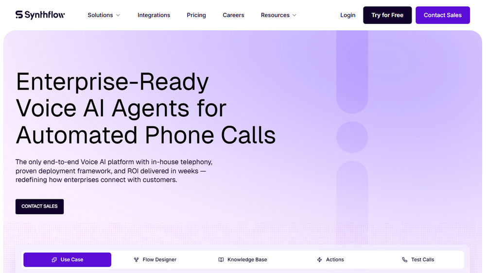Screenshot of Synthflow AI Voice Agent Platform Screenshot of Synthflow AI Voice Agent Platform
