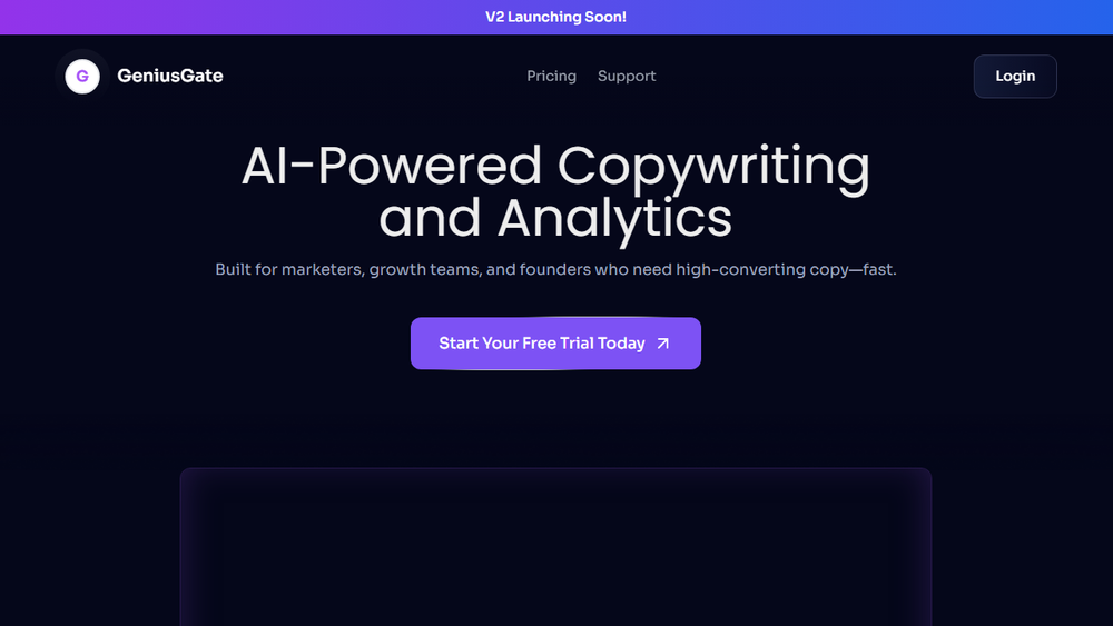 Screenshot of GeniusGate: AI-Powered Copywriting & A/B Testing