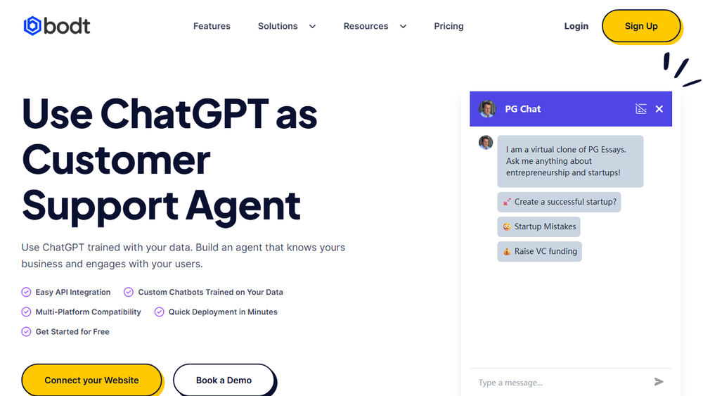 Screenshot of Bodt.io - No-Code AI Chatbot Platform Screenshot of Bodt.io - No-Code AI Chatbot Platform
