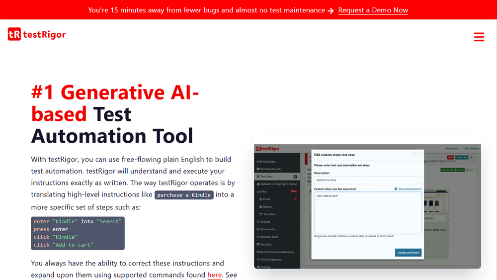 Screenshot of testRigor AI-Based Test Automation Tool