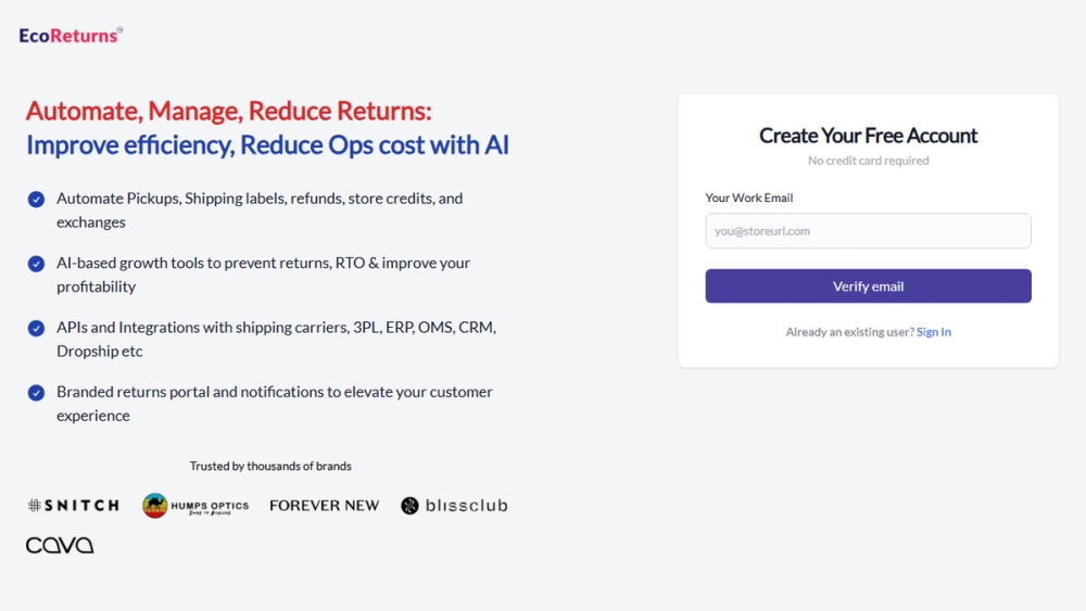 Screenshot of Ecoreturns Sign-In Screenshot of Ecoreturns Sign-In