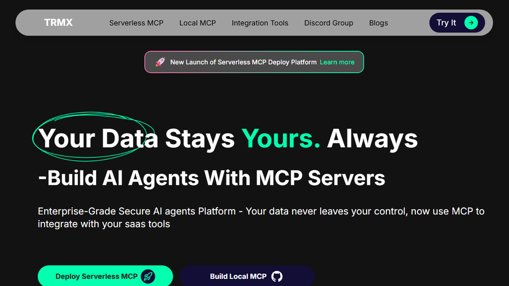 Screenshot of TRMX - Serverless MCP Platform Screenshot of TRMX - Serverless MCP Platform
