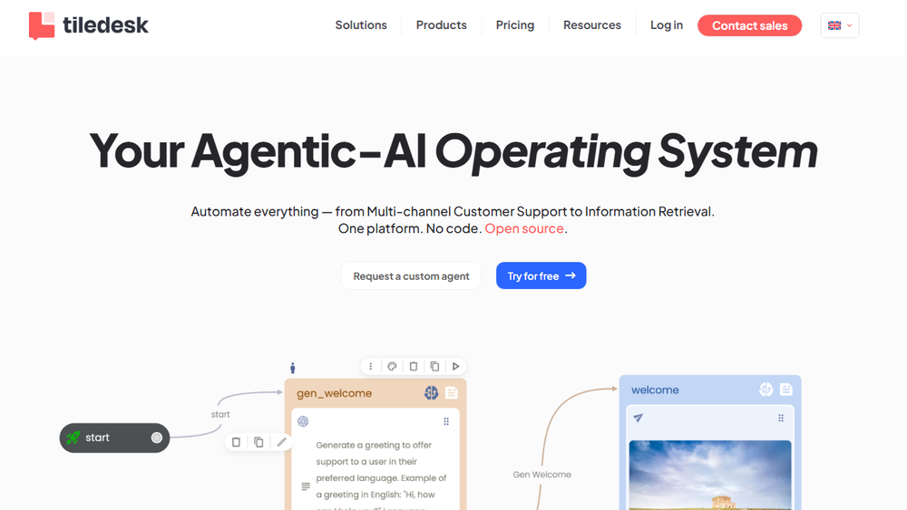 Screenshot of Tiledesk AI Operating System