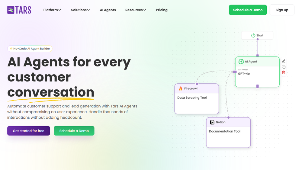 Screenshot of Tars AI Agents for Customer Experience Automation