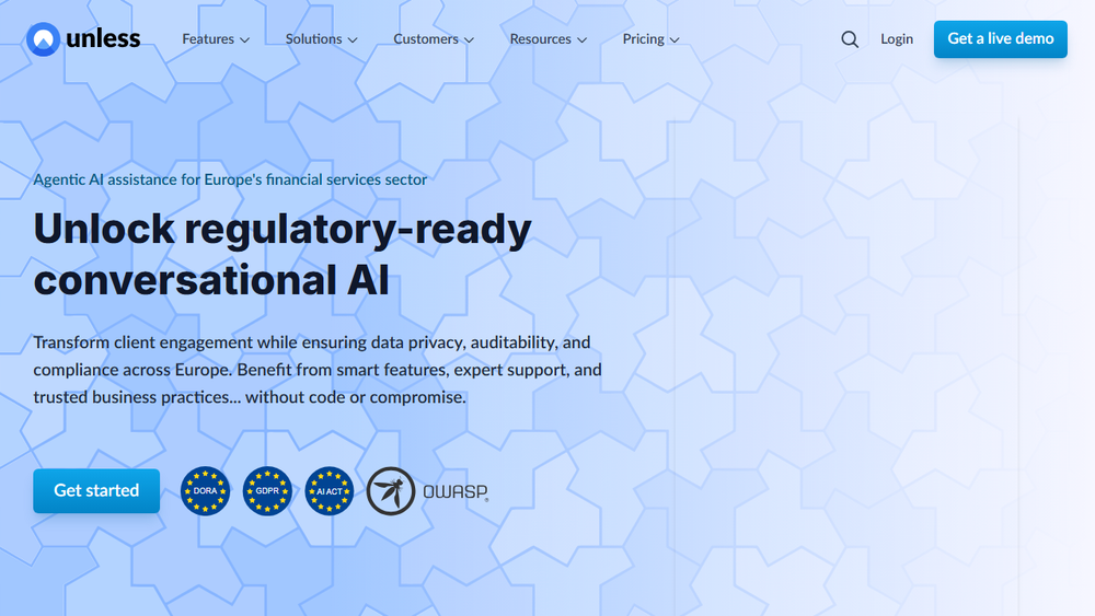 Screenshot of UNLESS AI Solutions for Regulated Industries Screenshot of UNLESS AI Solutions for Regulated Industries