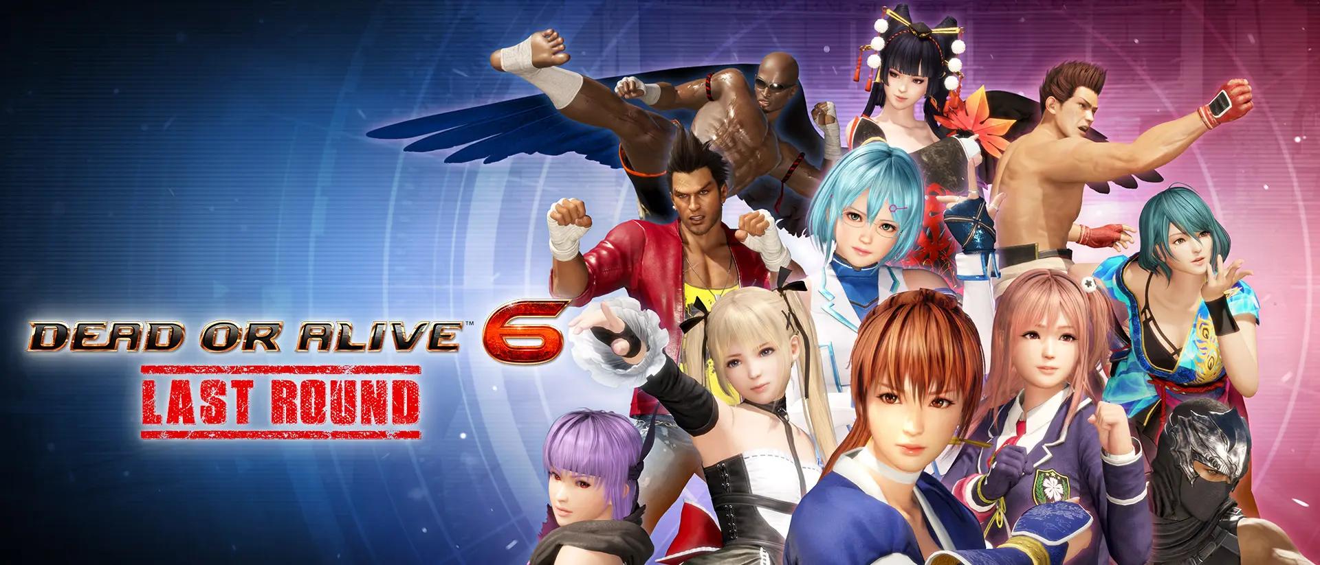 Hero image Dead or Alive 6 Last Round showing roster fighters bertarung di arena tournament