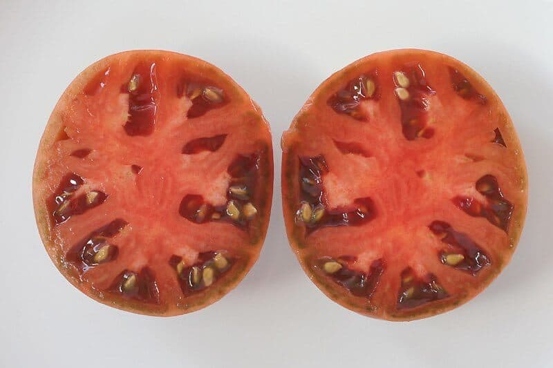 Cherokee Purple tomato halves