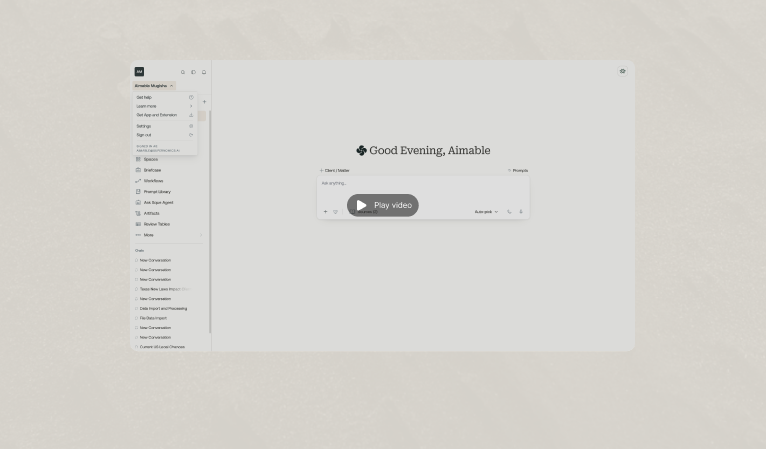 User menu and settings navigation
