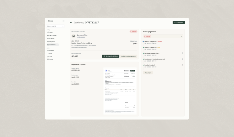 Billing and invoice tracking screens