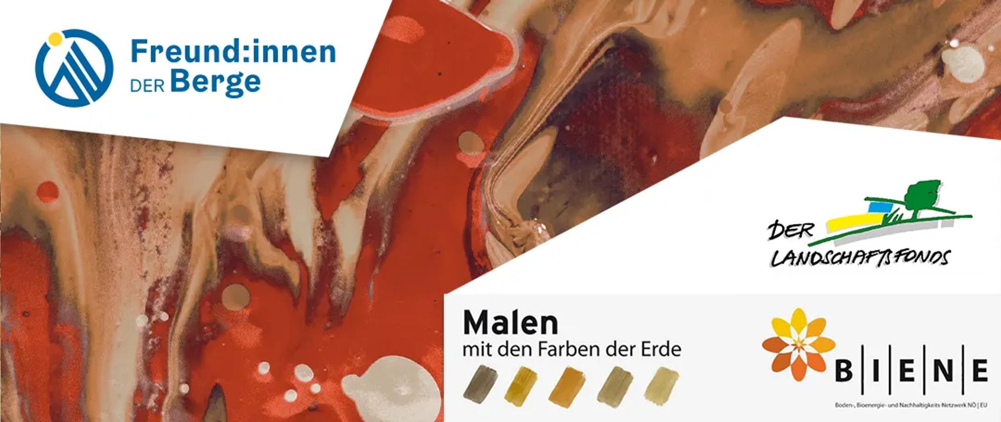 abstrakter Hintergrund mit dem Freund:innen der Berge Logo, dem BIENE Verein Logo und dem Der Landschaftsfonds Logo
