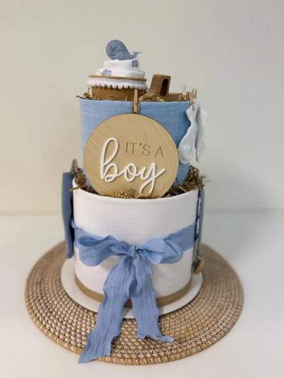 diaper cake γαλάζια κομψό δώρο μωρού