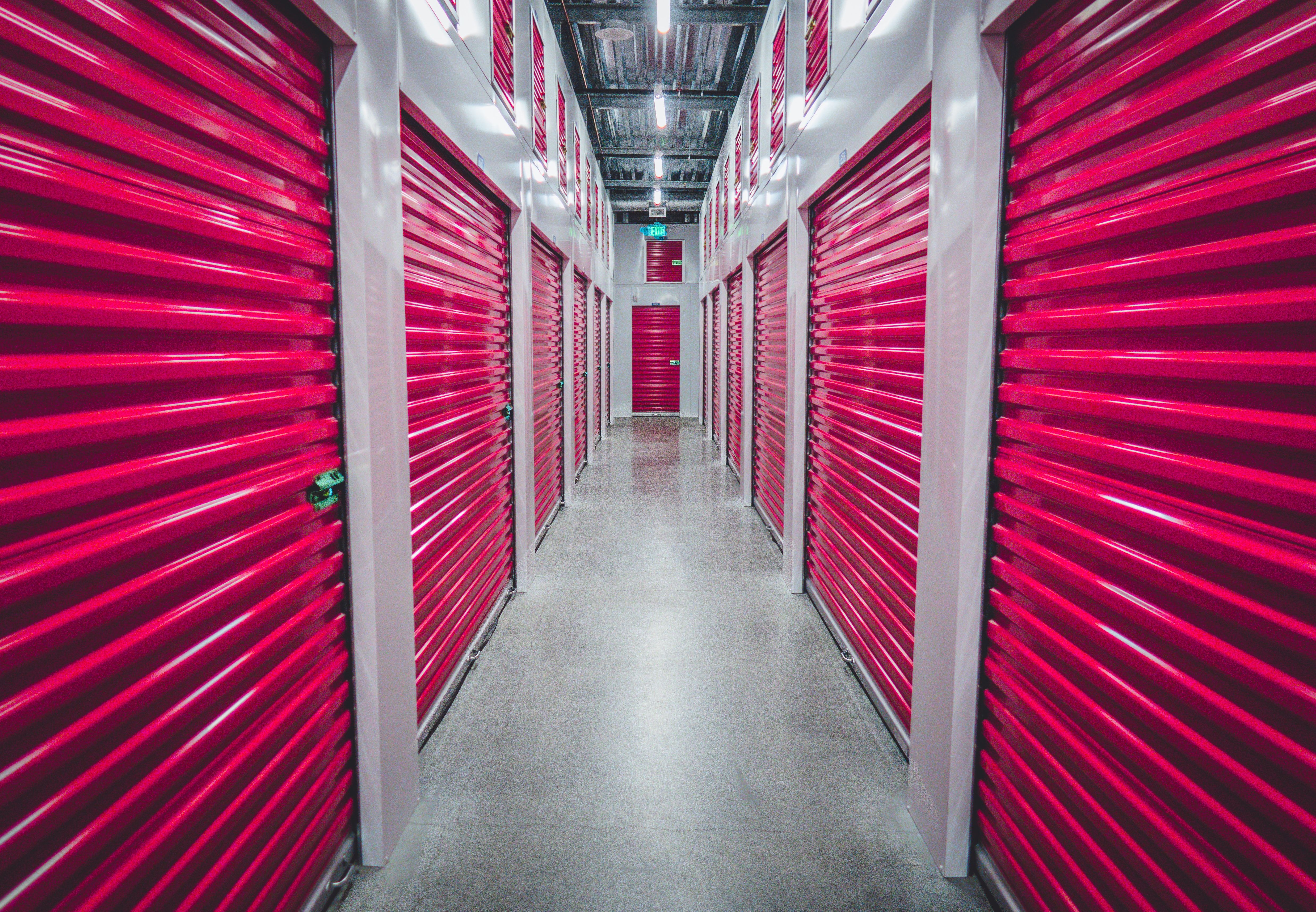Storage area with pink doors