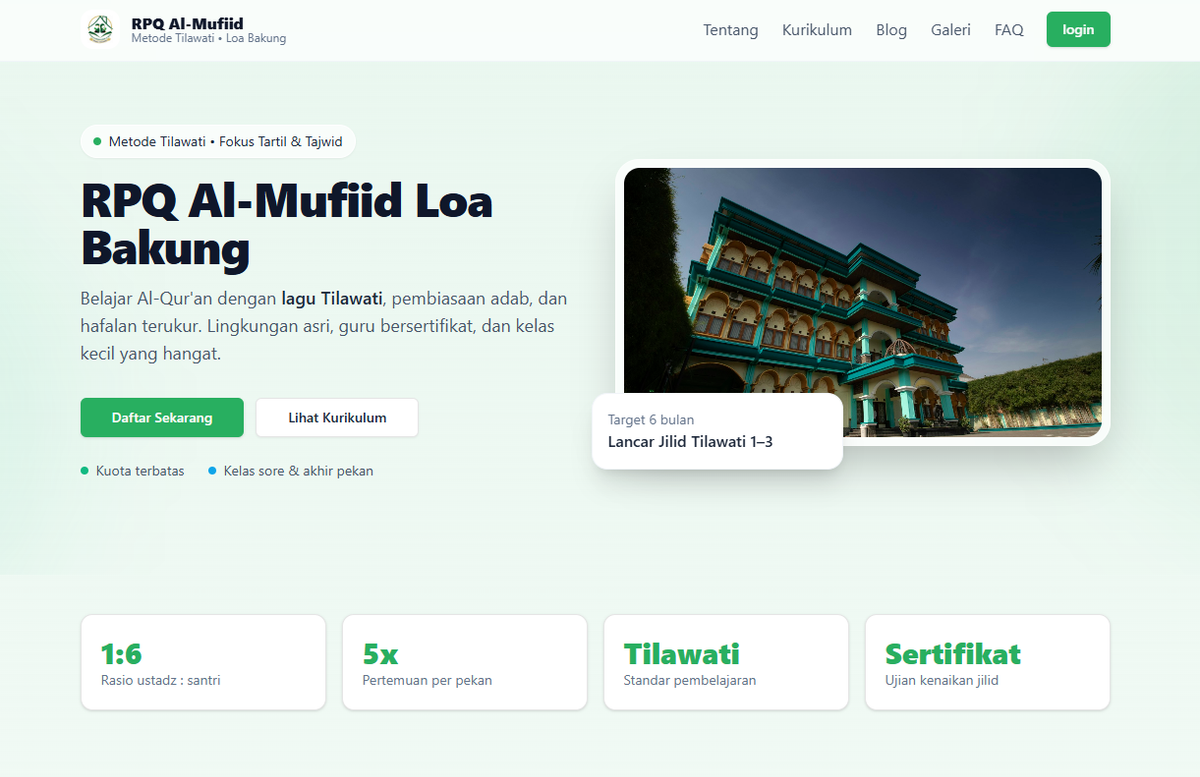 Desain Website RPQ Al-Mufiid Loa Bakung