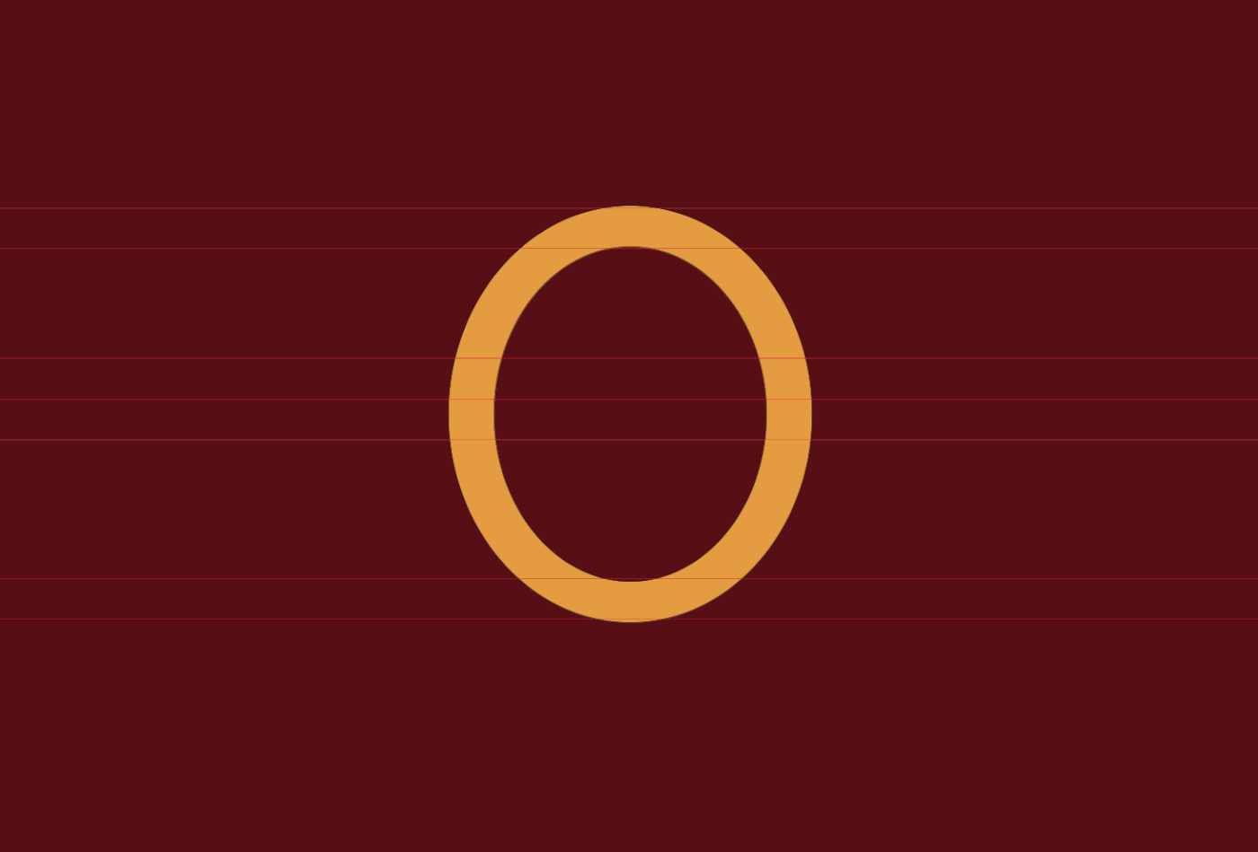 Graphic screen with a large orange oval centered on a dark burgundy background crossed by thin horizontal red lines.