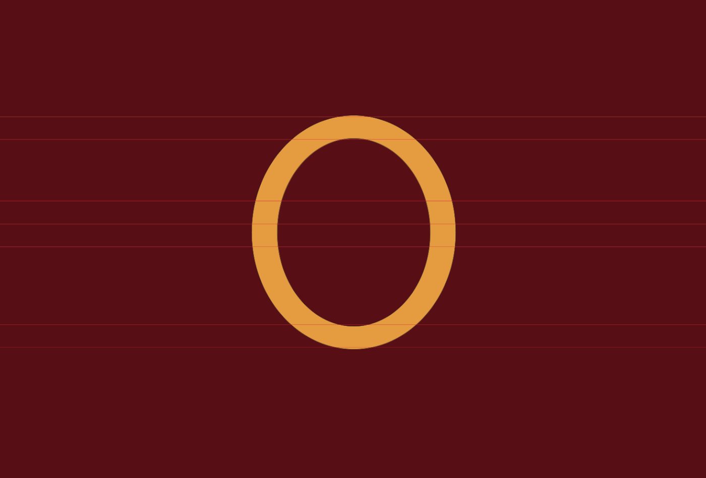 Graphic screen with a large orange oval centered on a dark burgundy background crossed by thin horizontal red lines.