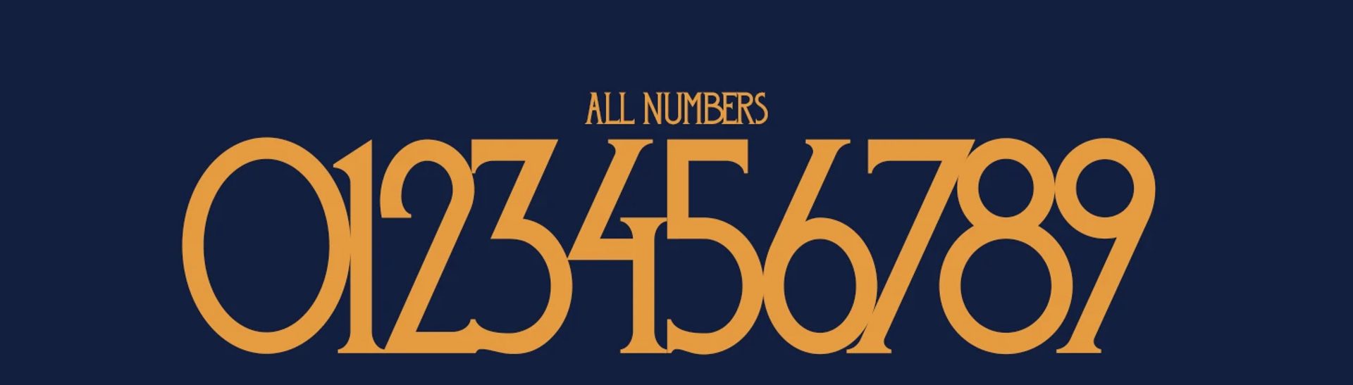 Dark navy poster with orange text “ALL NUMBERS” above a large overlapping sequence of numerals from 0 to 9.