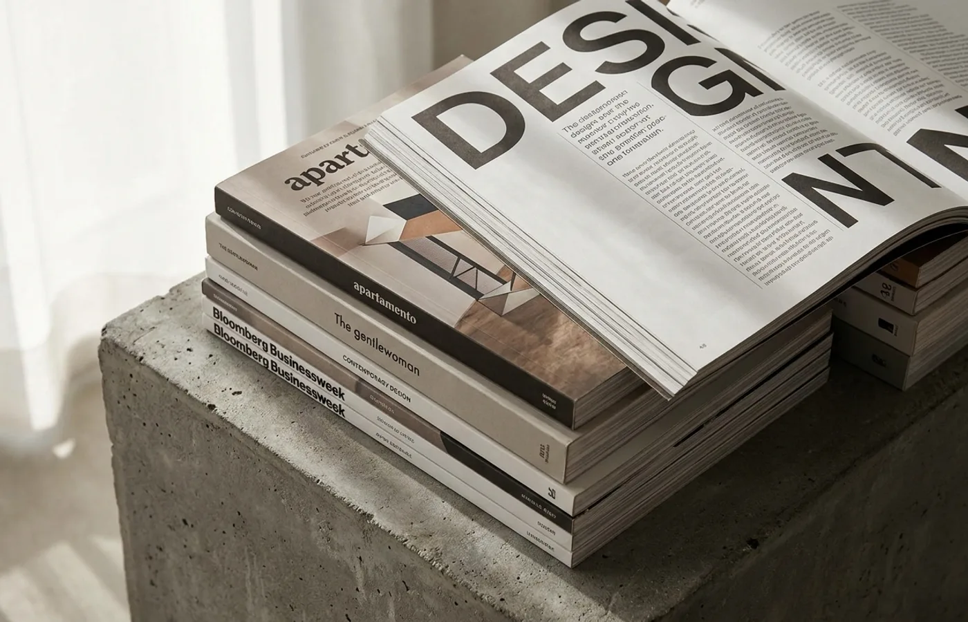Editorial spread grid composition — overlapping magazine layouts showing typographic hierarchy and contemporary grid systems
