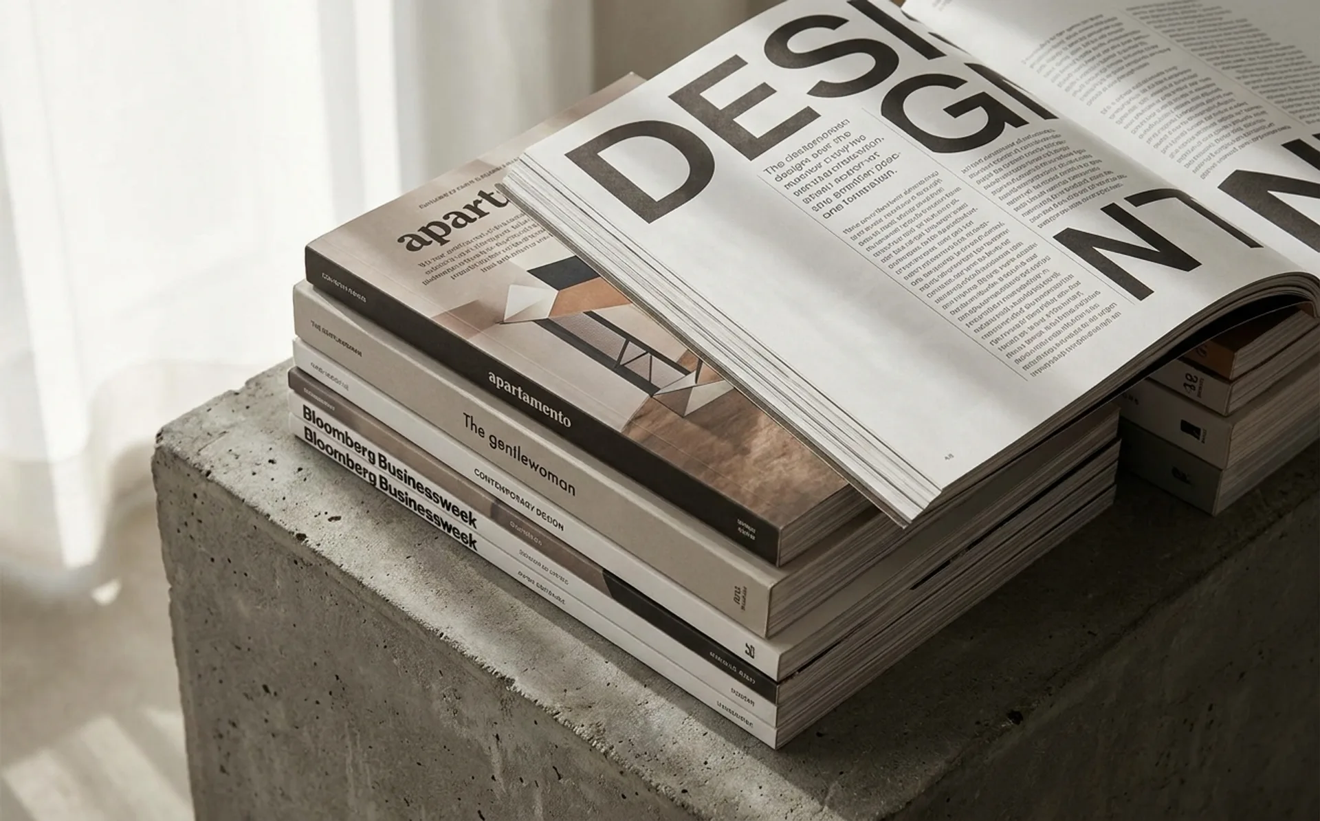 Editorial spread grid composition — overlapping magazine layouts showing typographic hierarchy and contemporary grid systems