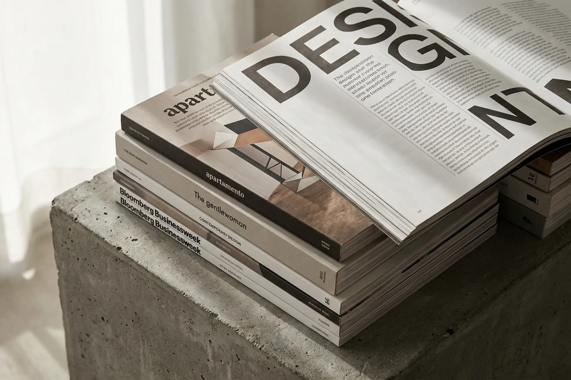 Editorial spread grid composition — overlapping magazine layouts showing typographic hierarchy and contemporary grid systems