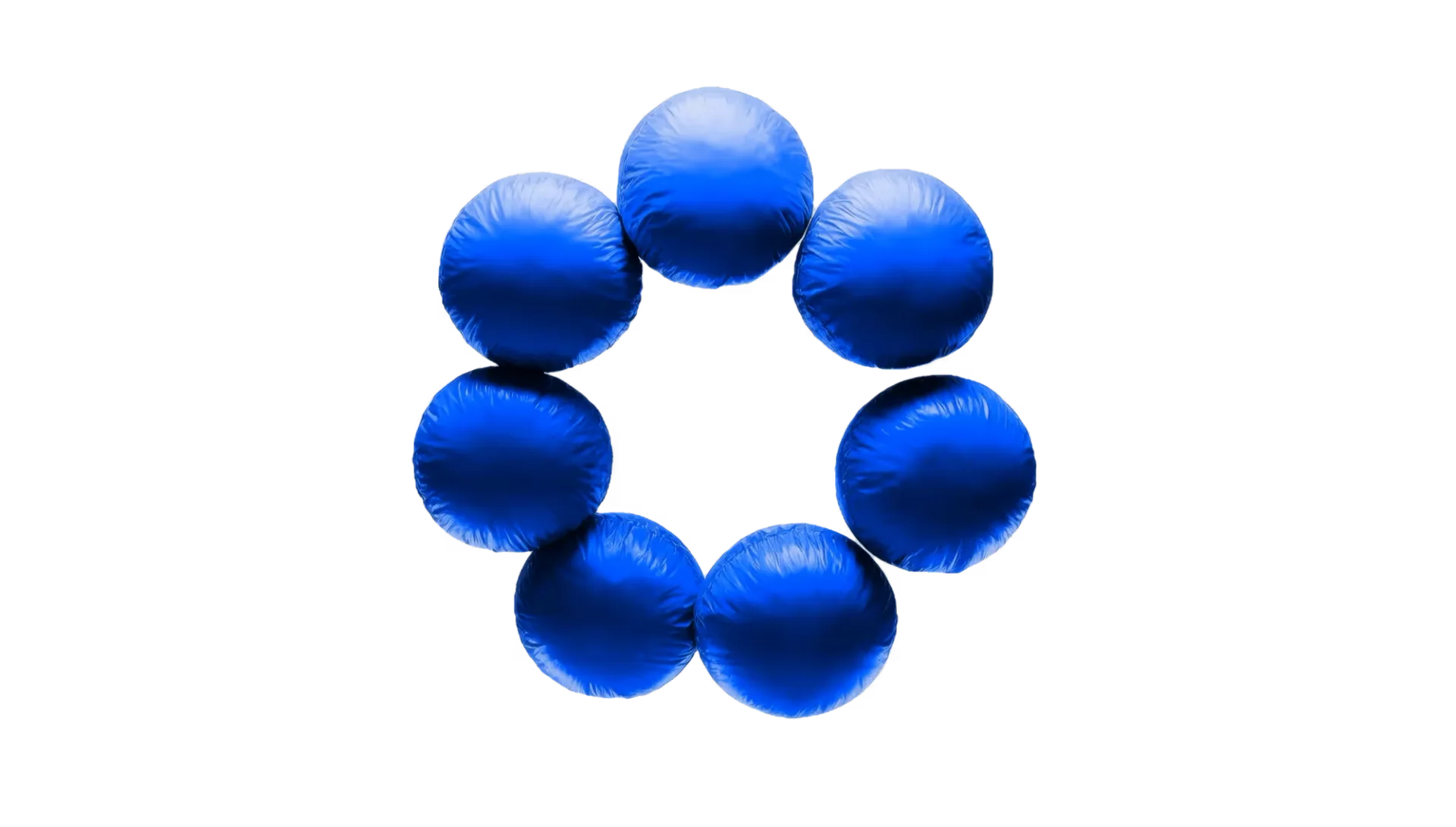Esferas azules infladas dispuestas en anillo, del autorrebrand de the branding people