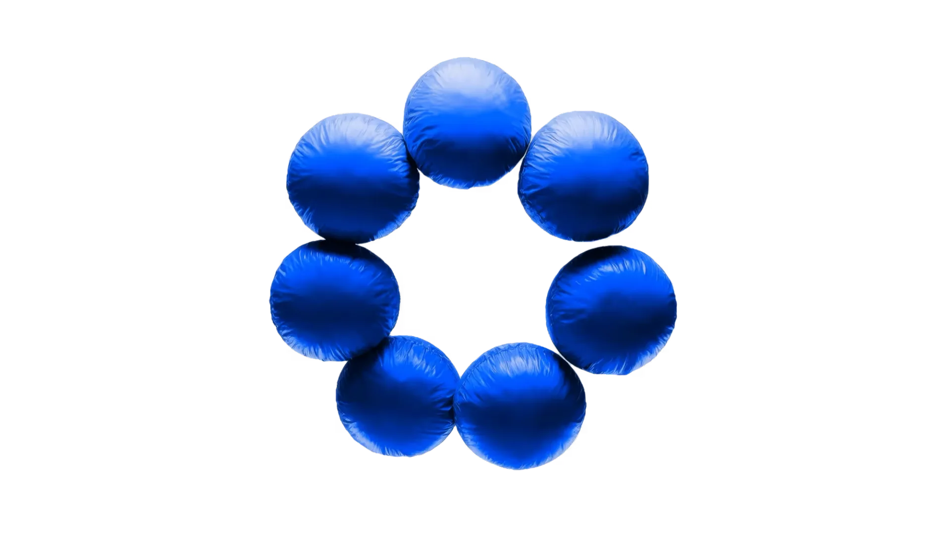 Esferas azules infladas dispuestas en anillo, del autorrebrand de the branding people