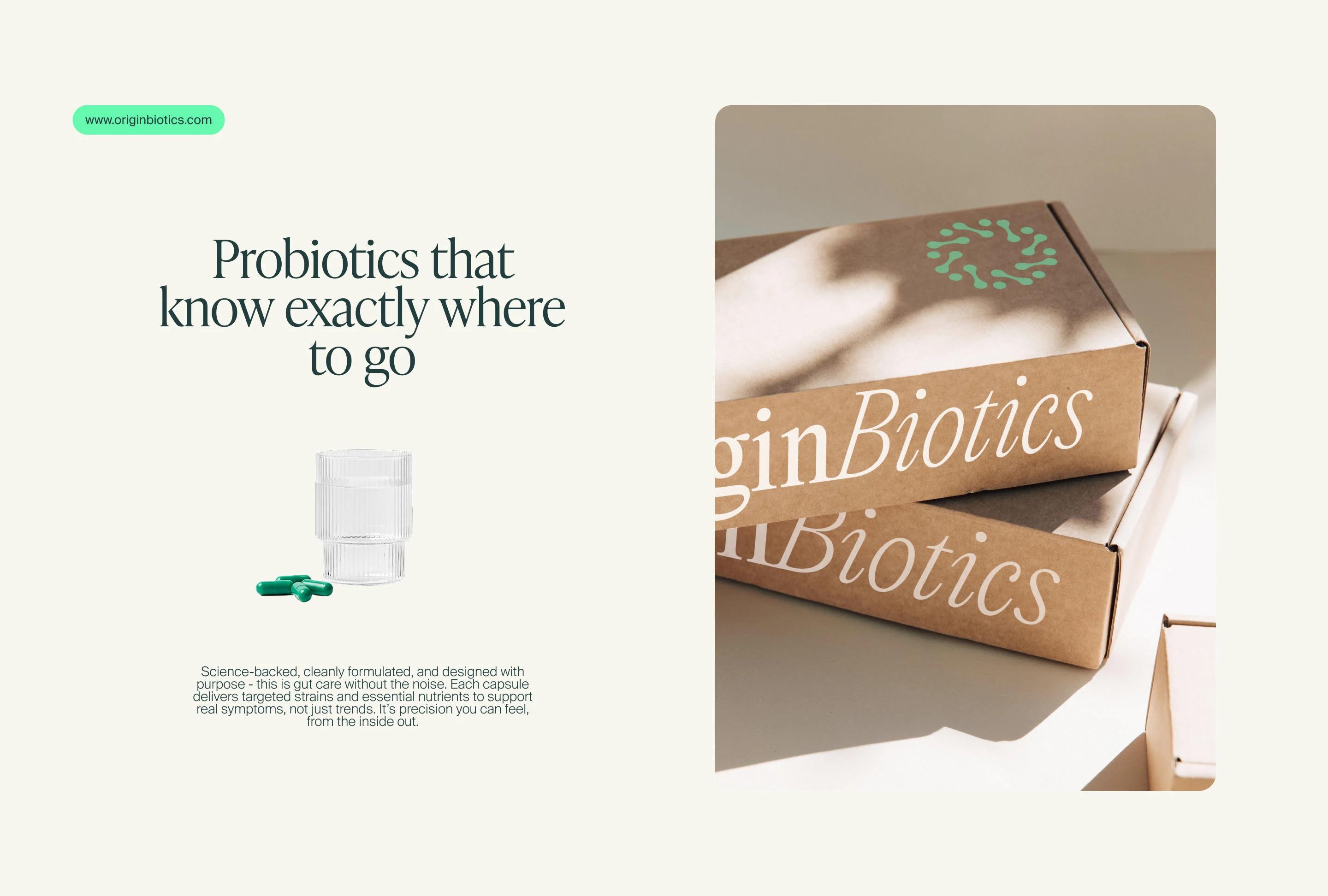 OriginBiotics supplement branding and packaging — Maja Regula, image 8