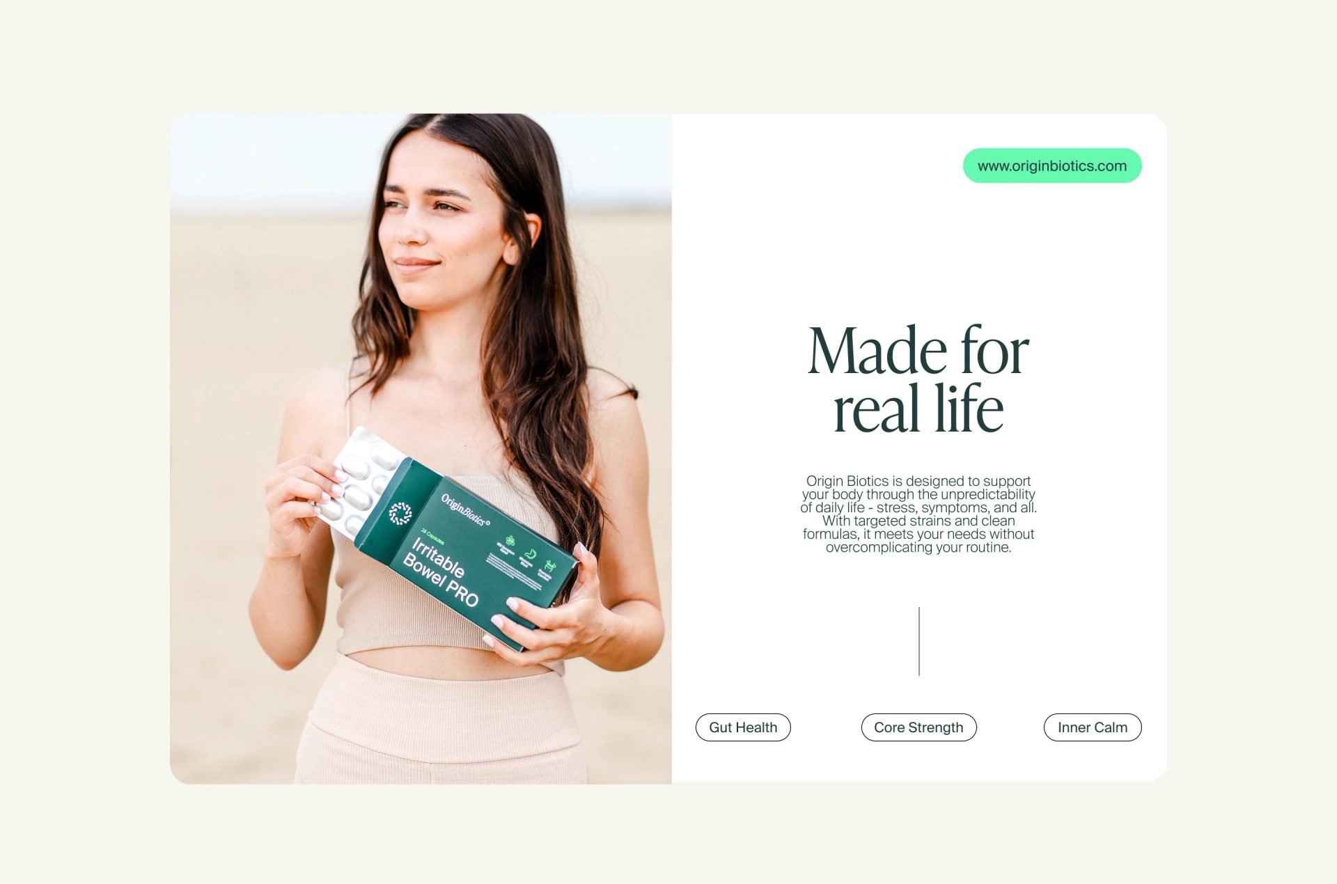 OriginBiotics supplement branding and packaging — Maja Regula, image 10