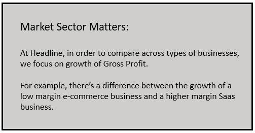 Market sector matters: In order to compare across types of businesses, Headline focuses on growth of Gross Profit 