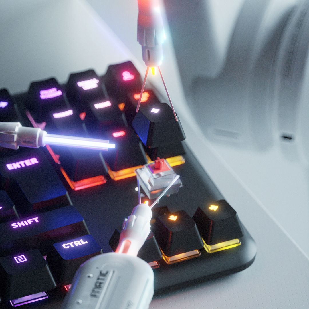 CLAVIER GAMER MECANIQUE SILENCIEUX + SOURIS (Fnatic STREAK RGB) 