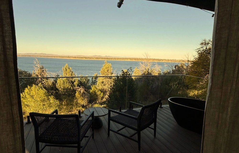 On the deck in my accomodation at Wilderluxe Lake Keepit