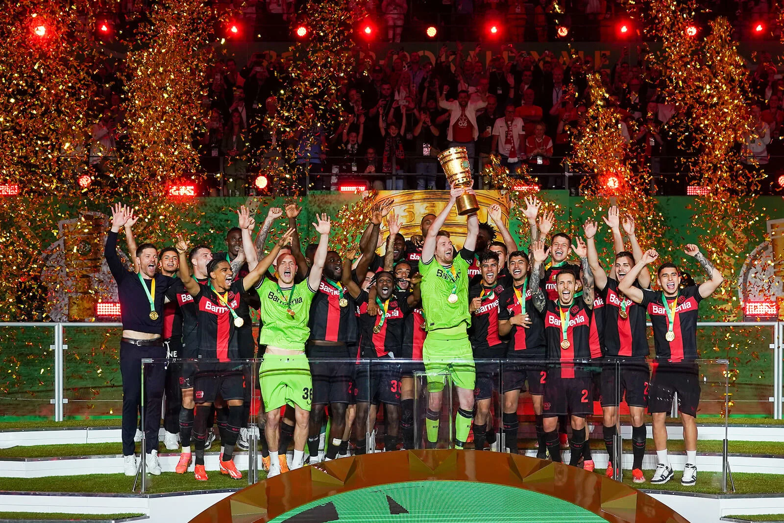 10-man Leverkusen battle past Kaiserslautern to lift German Cup for first ever domestic double