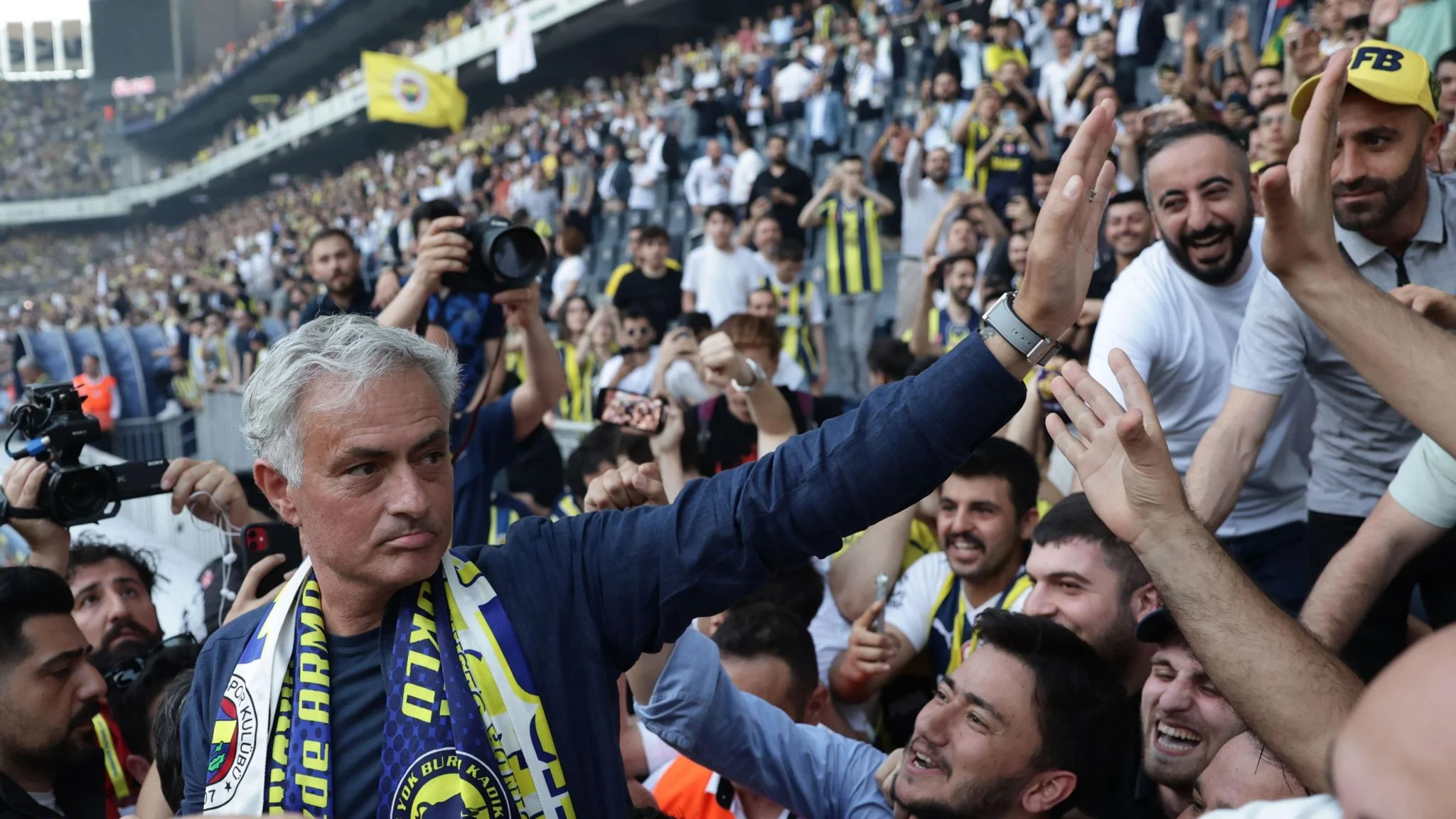 Fenerbahce officially present Jose Mourinho as new manager in front of huge crowd