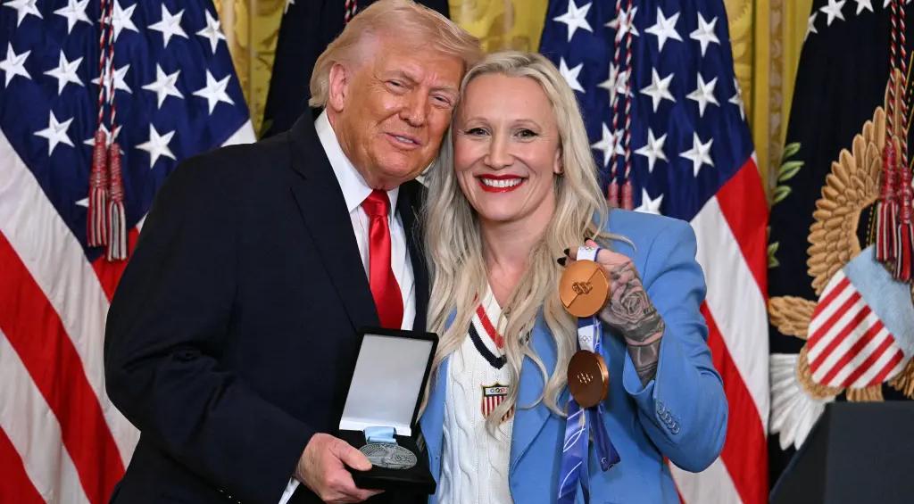 Olympic bobsledder Kaillie Humphries presents Trump with Order of Ikkos medal