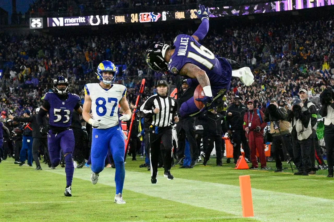 Tylan Wallace scores 76 yards TD in overtime to lift the Ravens to a 37-31 victory over the Rams.
