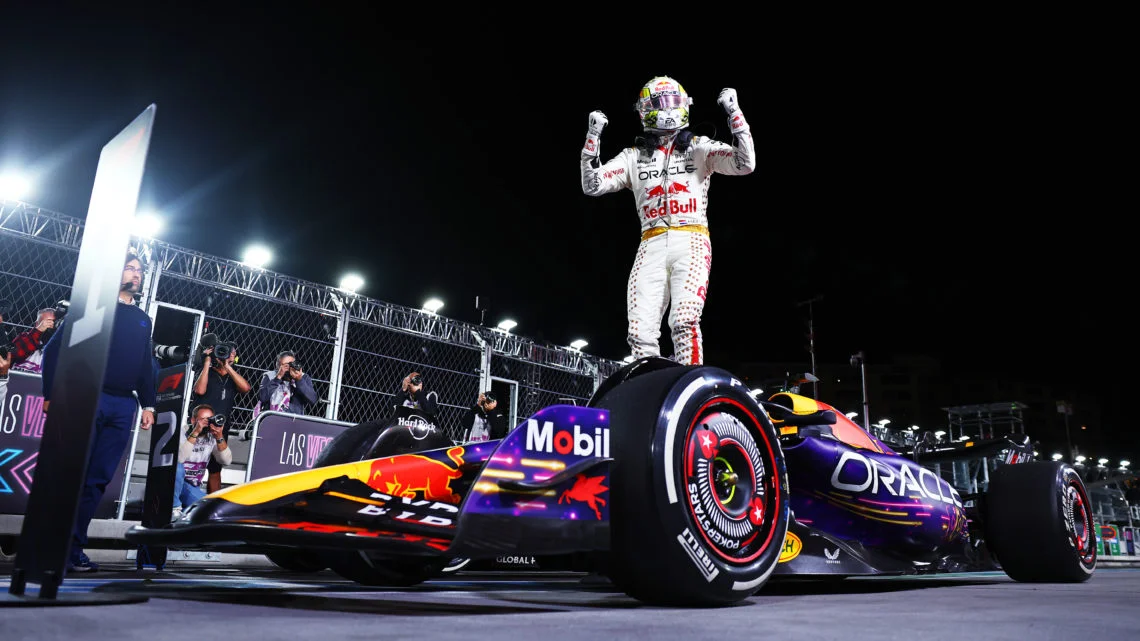 Las Vegas GP: Max Verstappen overcomes early penalty to win thrilling race as Charles Leclerc beats Sergio Perez on final lap for second