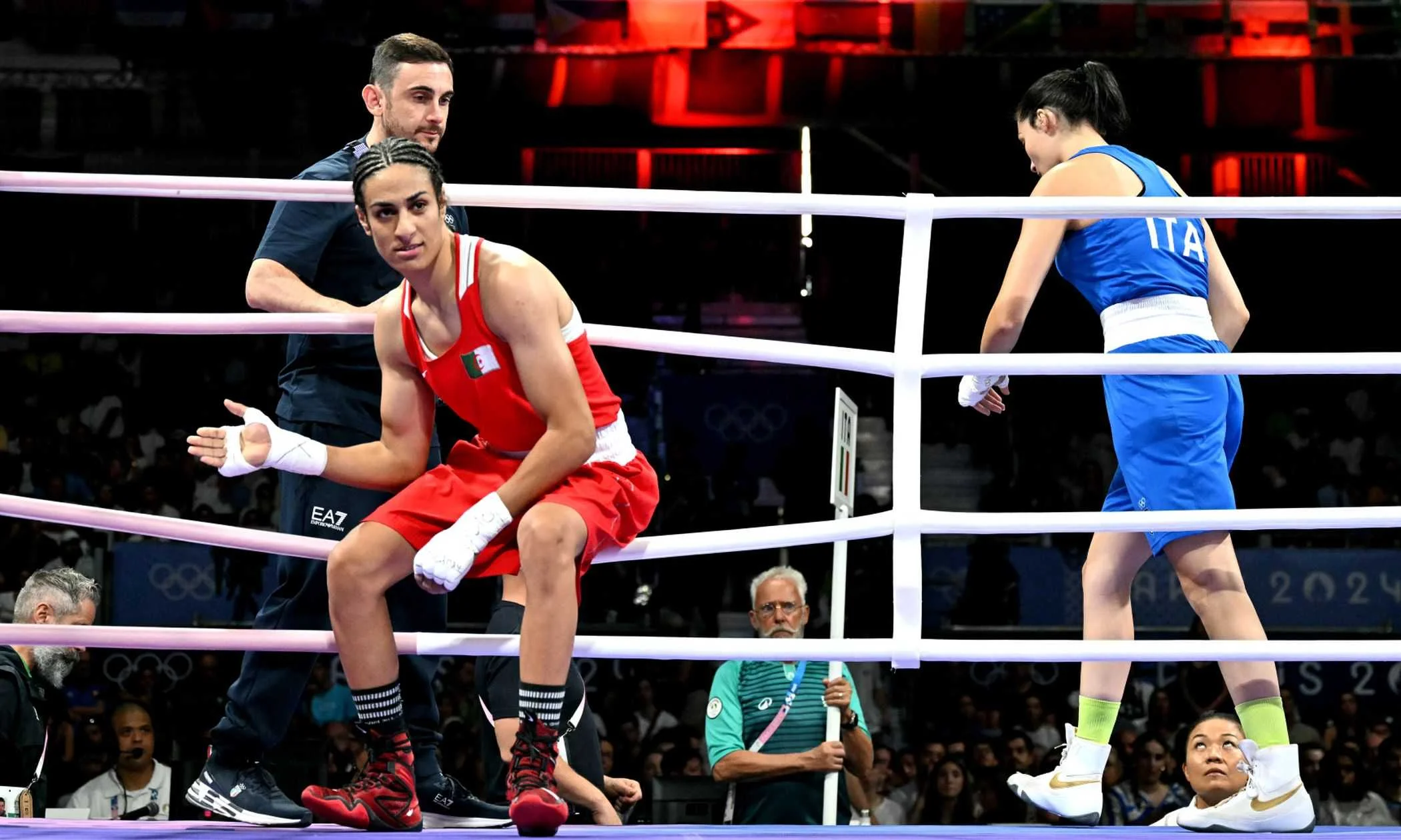 Algerian Khelif advances in welterweight division as Italy's Carini abandons fight
