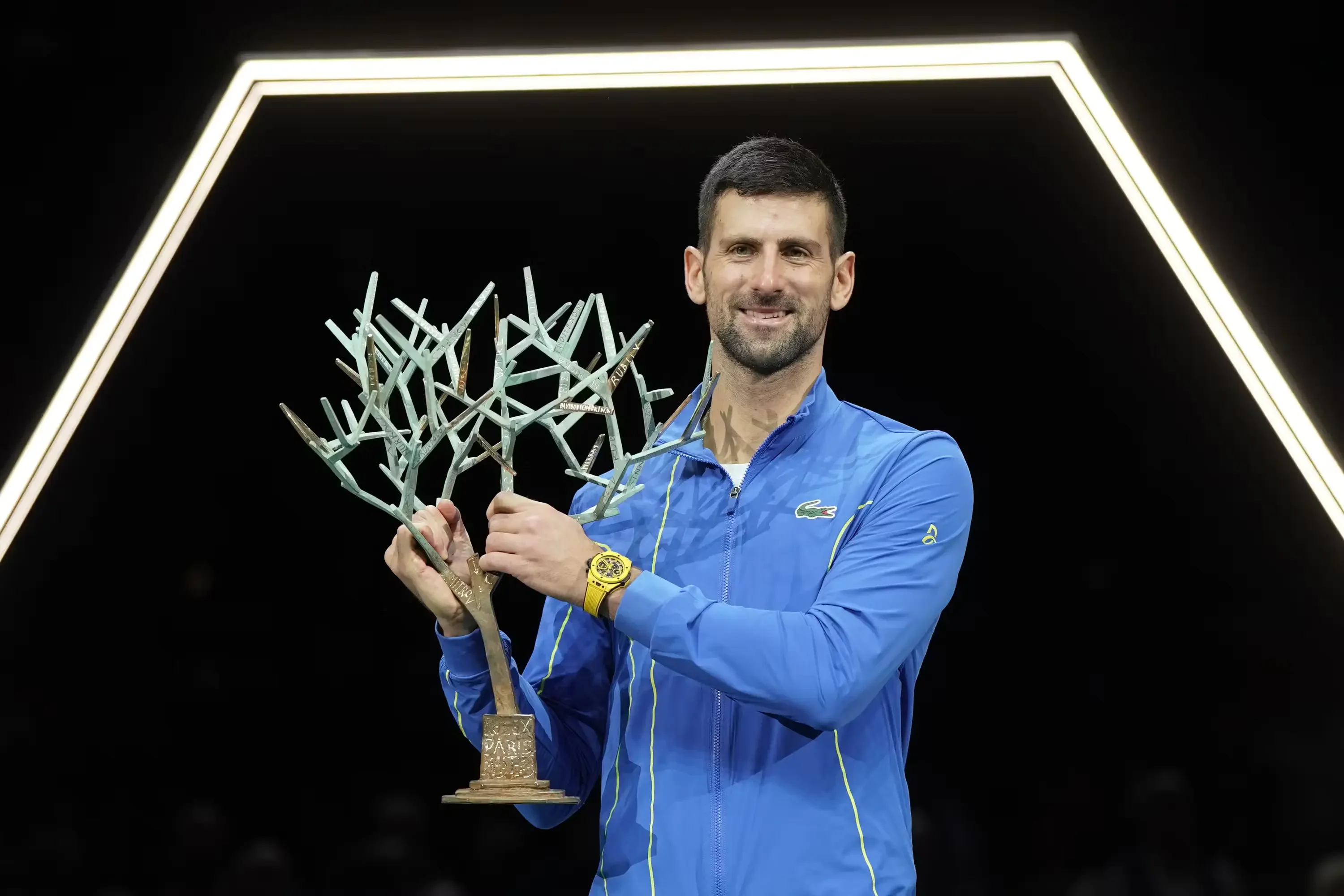 Novak Djokovic defeats Grigor Dimitrov to win his 40th Masters title in Paris.