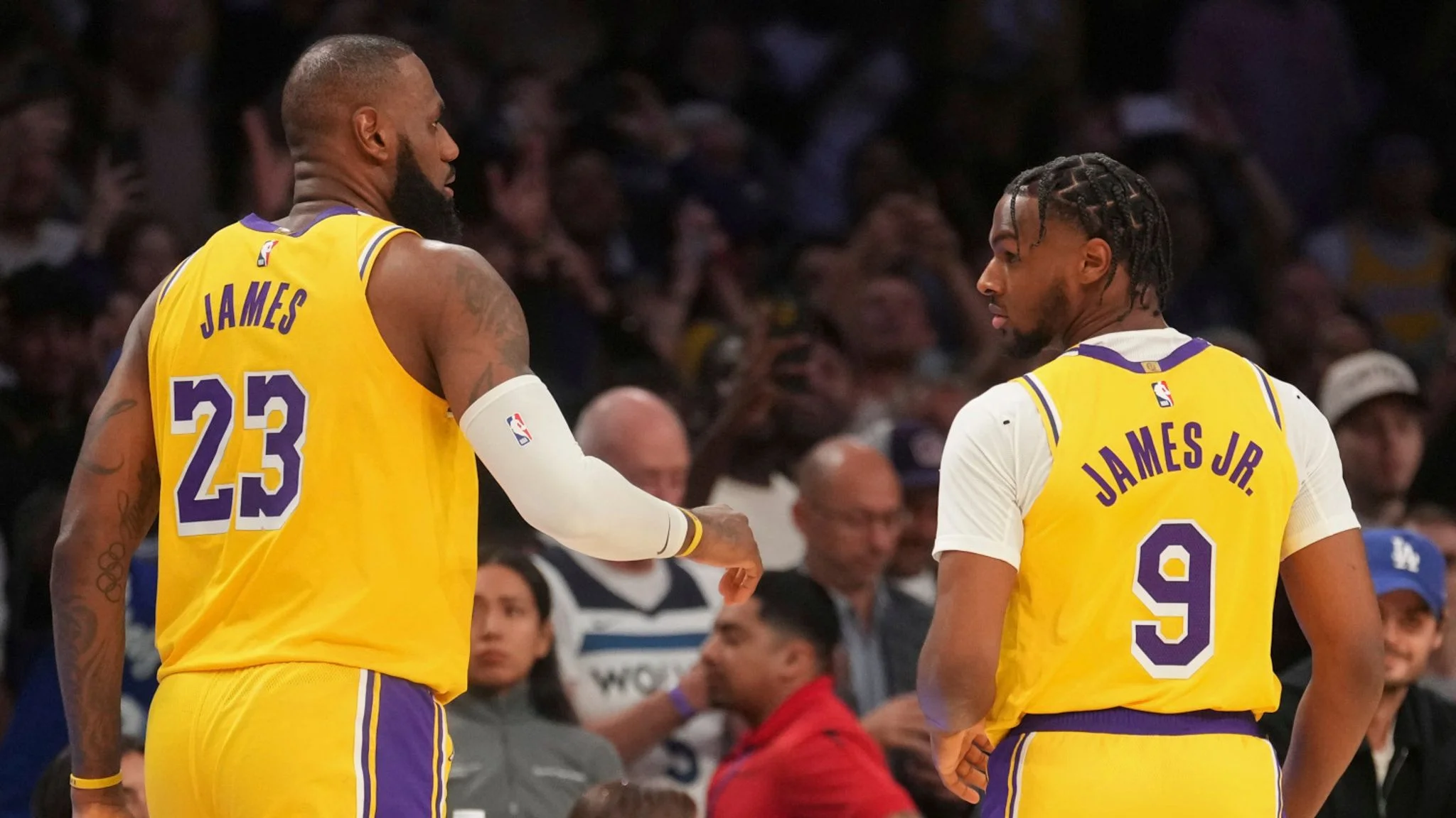 LeBron, Bronny James make NBA history as the first father-son duo to appear in an NBA game together.