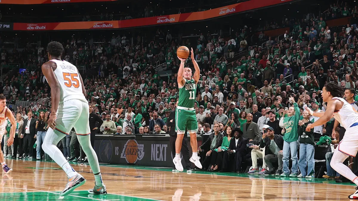 Celtics tie the NBA record with 29 three-pointers but then miss 13 consecutive attempts