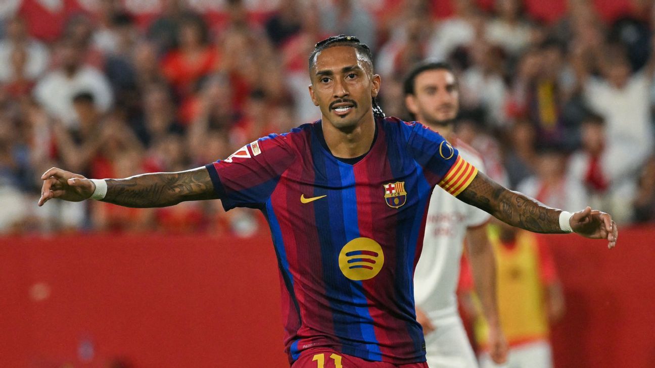 Barcelona beat Sevilla 3-1 as Raphinha hits second hat-trick