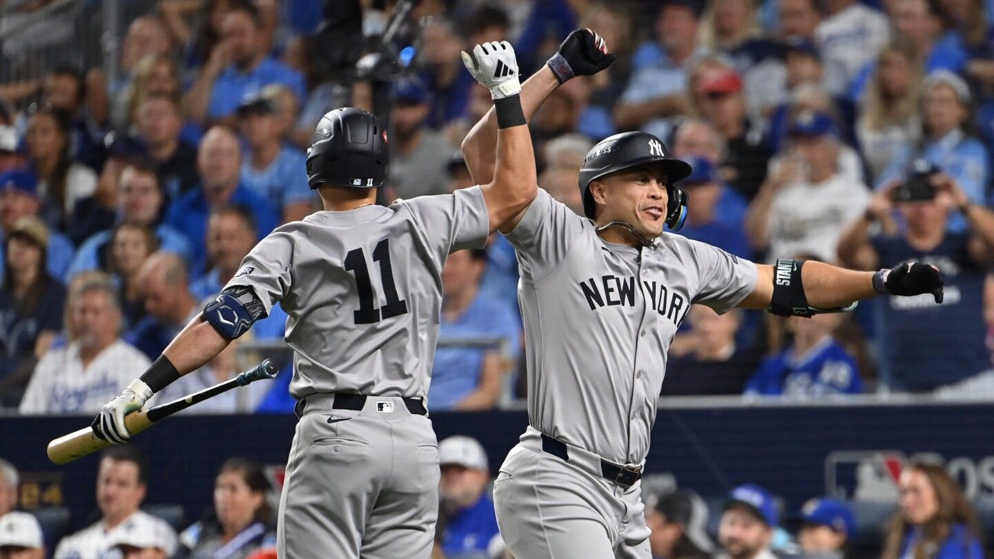 Giancarlo Stanton's clutch home run in the eighth inning lifts the Yankees to a 3-2 victory over the Royals in Game 3 of the ALDS