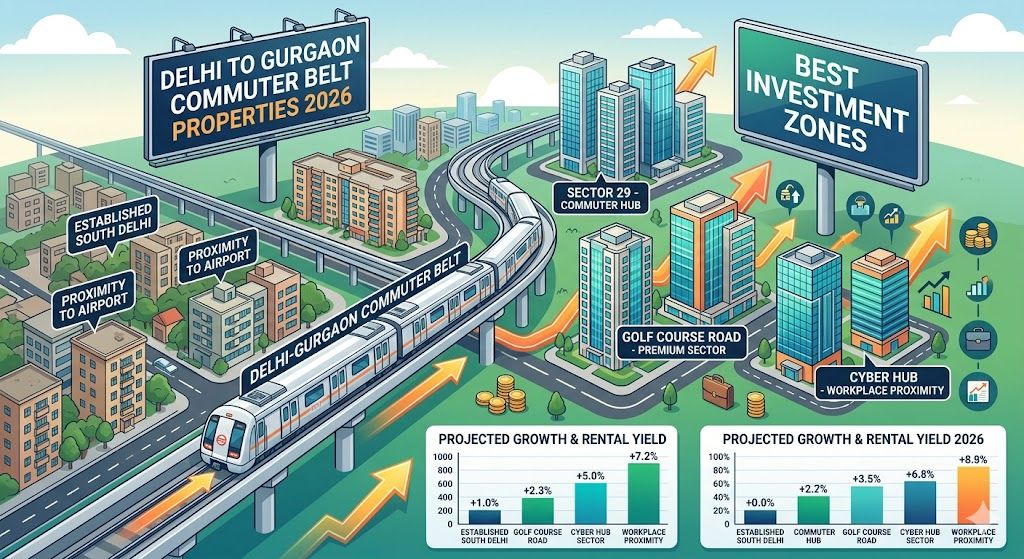 Delhi to Gurgaon Commuter Belt Properties 2026 | Best Investment Zones