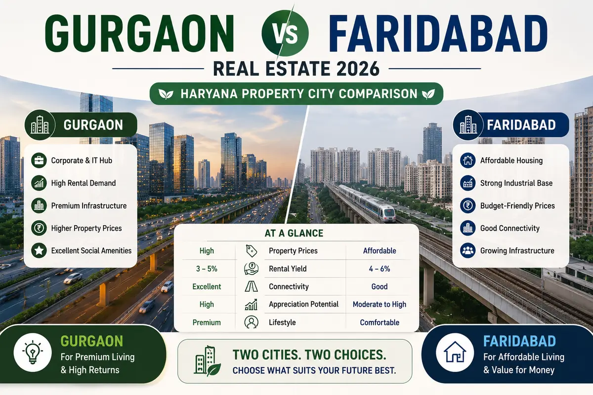 Gurgaon vs Faridabad Real Estate 2026 | Haryana Property City Comparison