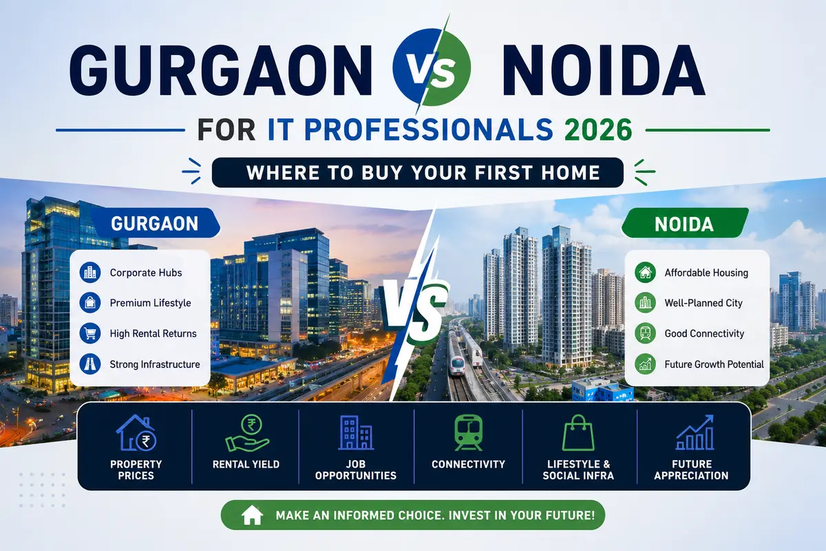 Gurgaon vs Noida for IT Professionals 2026 | Where to Buy Your First Home