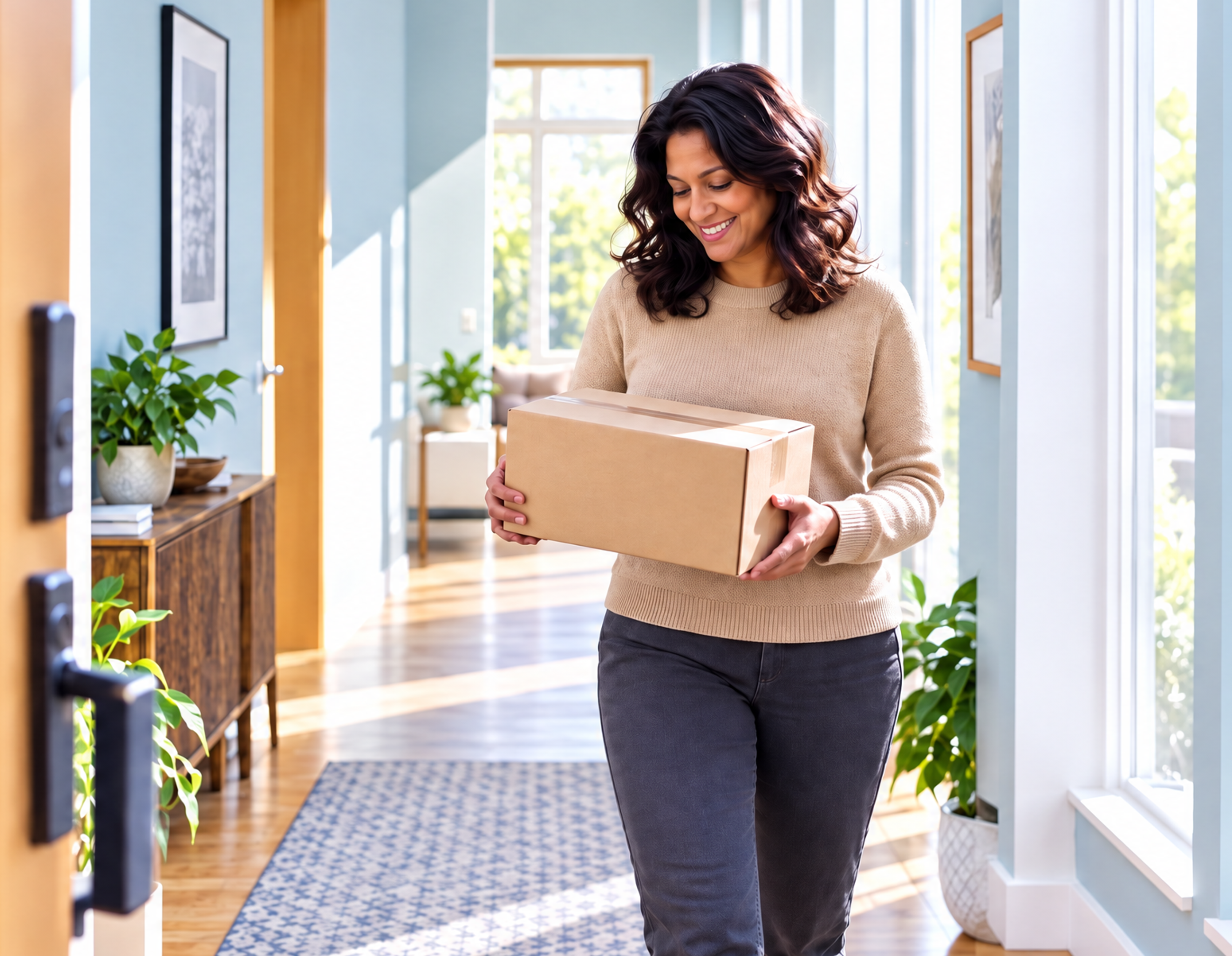 Woman holding package.