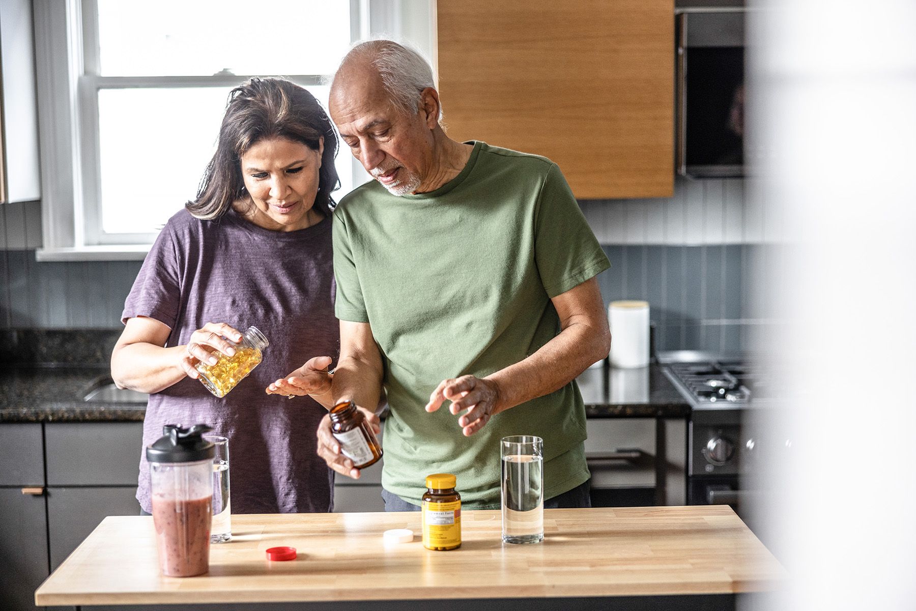 A couple looking at their nutraceutical items. 