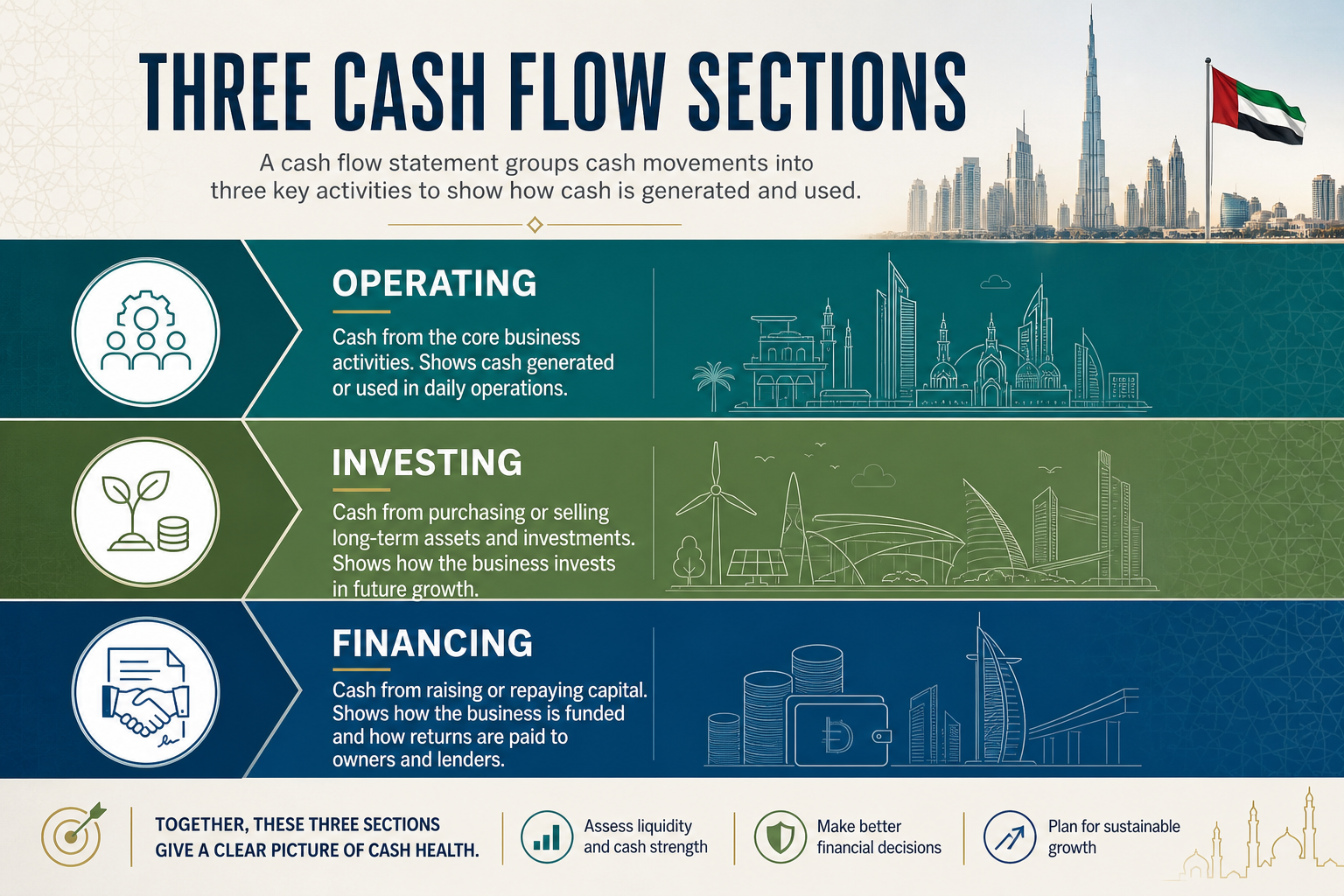 Diagram reconciling net profit to operating cash flow through working capital adjustments